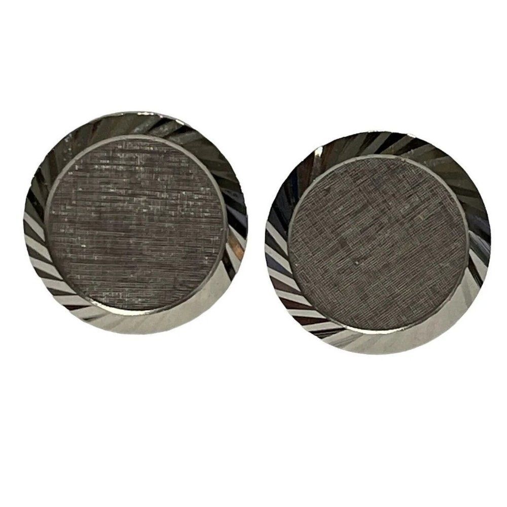 Vintage Swank Mens Cufflinks  Cuff Links Silver Tone Round Diamond Cut Edge